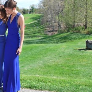 BLUE LACE PROM DRESS